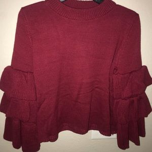 Burgundy ruffle long sleeve sweater